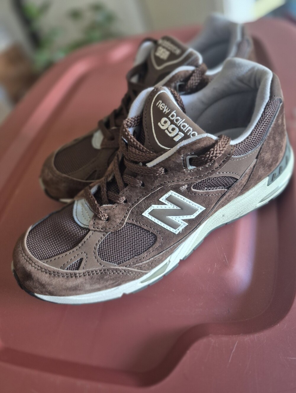 New Balance 991 Made In England Brown Suede Mesh Sneakers